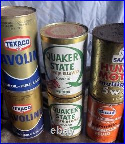 Assortment Of FULL Vintage Oil Cans (Valvoline, Texaco, Shell, Safeway, Etc)