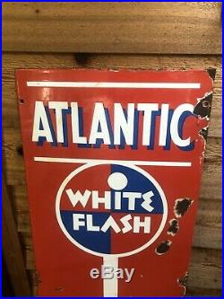 Atlantic White Flash Wayne 60 Gas Pump Face Porcelain Sign Vintage Oil Rare