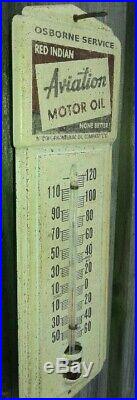 Authentic Original Vintage RED INDIAN AVIATION MOTOR OIL TIN THERMOMETER
