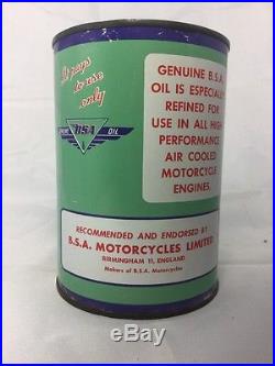 BSA Motorcycle Oil Tin quart Can Vintage RARE circa 1950's not full EMPTY