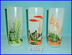 Blakely Gas & Oil Vintage Promotional Frosted Cactus Glasses Tumblers. 6 PIECES
