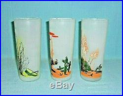 Blakely Gas & Oil Vintage Promotional Frosted Cactus Glasses Tumblers. 6 PIECES