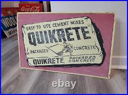 C. 1960s Original Vintage Quikrete Concrete Sign Metal Embossed Gas Oil Soda COOL