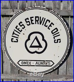 CITIES Service Oils 2-sided Porcelain Sign DSP Gas Oil Service Hanger Vintage