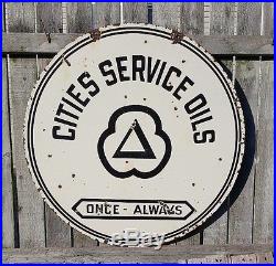 CITIES Service Oils 2-sided Porcelain Sign DSP Gas Oil Service Hanger Vintage