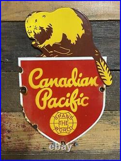 Canadian Pacific Vintage Porcelain Sign Gas & Oil Canada Railway Train Company