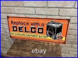 Delco Batteries Porcelain Advertising Sign Gas / Oil Vintage REPRODUCTION