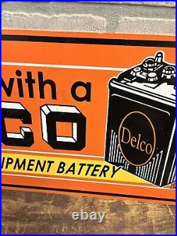 Delco Batteries Porcelain Advertising Sign Gas / Oil Vintage REPRODUCTION