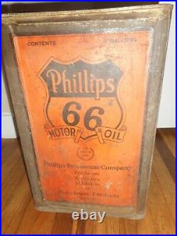 EARLY RARE Vintage PHILLIPS 66 5 GALLON MOTOR OIL ADVERTISING GAS STATION CAN