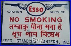 Esso Aviation Service No Smoking Vintage Airplane Oil Gas Porcelain Enamel Sign