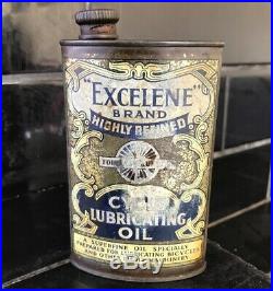 EXCELENE BRAND CUCLE LUBRICATING OIL Early Vintage Handy Oiler Tin