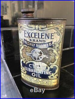 EXCELENE BRAND CUCLE LUBRICATING OIL Early Vintage Handy Oiler Tin
