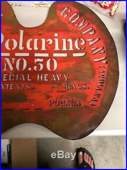 Early 1900s Original Polarine Motor Oil Advertising Vintage Brass Stencil Sign