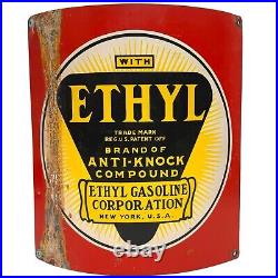 Early Original Vintage Curved Ethyl Gasoline Gas & Oil Pump Plate Tin Sign NR