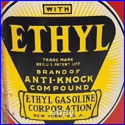 Early Original Vintage Curved Ethyl Gasoline Gas & Oil Pump Plate Tin Sign NR