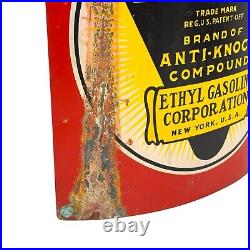 Early Original Vintage Curved Ethyl Gasoline Gas & Oil Pump Plate Tin Sign NR