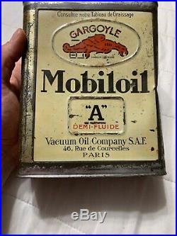Early Rare Vintage Original Auto French Gargoyle Mobiloil A Slim Can Oil Can