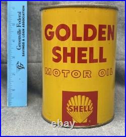 Early Vintage 1Qt Gas Service Station GOLDEN SHELL Motor Oil Tin Can