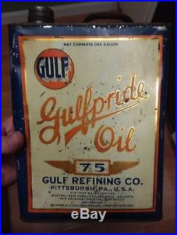 Early Vintage Gulf Gulfpride 1 Gal Gallon Oil Can Tin Refining Co