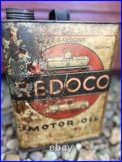 Early Vintage REDOCO Red Head Oil Company 2 Gallon Metal Motor Oil Can