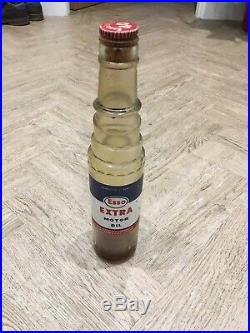Esso Extra Motor Oil Vintage Glass Bottle 1 Pint. Great Condition With Cap