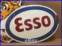 Esso Tiger Porcelain Sign Vintage Gas Oil Exxon Pump Service Station