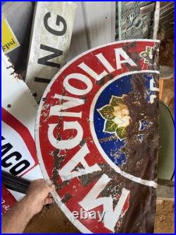 Ethyl Magnolia Oil Porcelain Sign Vintage 40 X 20 Double Sided Cut In Half