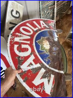 Ethyl Magnolia Oil Porcelain Sign Vintage 40 X 20 Double Sided Cut In Half
