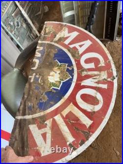 Ethyl Magnolia Oil Porcelain Sign Vintage 40 X 20 Double Sided Cut In Half