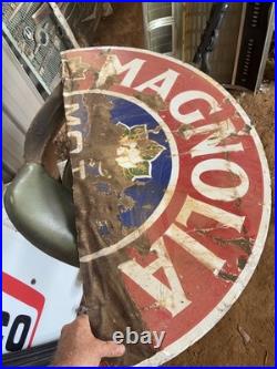 Ethyl Magnolia Oil Porcelain Sign Vintage 40 X 20 Double Sided Cut In Half