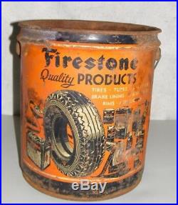 FIRESTONE Motor Oil CAN VINTAGE 1930's FIVE GALLON Pail