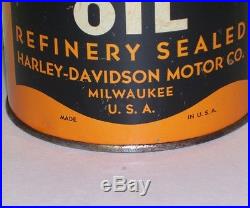 FULL 1940'S VINTAGE HARLEY DAVIDSON MOTORCYCLE MOTOR OIL Old 1 qt. Tin Can