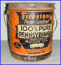 Firestone MOTOR OIL CAN 5 GALLON PAIL AUTHENTIC VINTAGE Penn-Sentinel