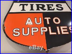Firestone Tires Auto Supply's Flange Sign Steel Thick Porcelain Vintage Gas Oil