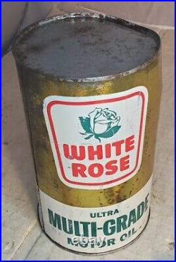 Full White Rose Oil can Quart vintage motor oil can tin Gold (Dent) Canada Tin