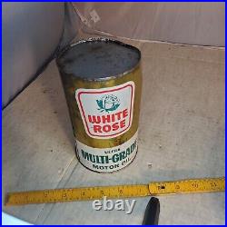 Full White Rose Oil can Quart vintage motor oil can tin Gold (Dent) Canada Tin