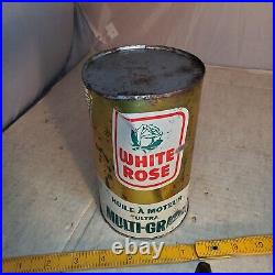 Full White Rose Oil can Quart vintage motor oil can tin Gold (Dent) Canada Tin