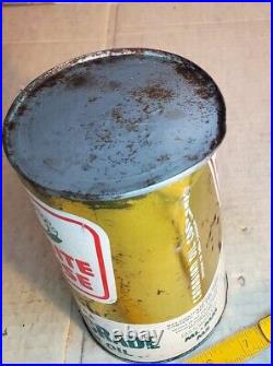 Full White Rose Oil can Quart vintage motor oil can tin Gold (Dent) Canada Tin