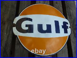 GULF porcelain sign advertising vintage gas oil 21.25 USA gas station 60s logo