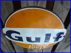 GULF porcelain sign advertising vintage gas oil 21.25 USA gas station 60s logo