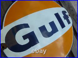 GULF porcelain sign advertising vintage gas oil 21.25 USA gas station 60s logo