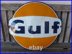 GULF porcelain sign advertising vintage gasoline 22 oil gas USA Le Mans racing