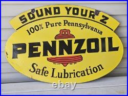 Giant Vintage 1950's Pennzoil Porcelain Sign 30 X 20