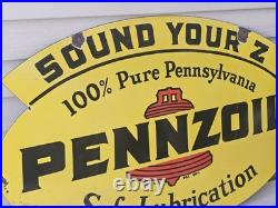 Giant Vintage 1950's Pennzoil Porcelain Sign 30 X 20