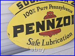 Giant Vintage 1950's Pennzoil Porcelain Sign 30 X 20