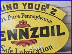 Giant Vintage 1950's Pennzoil Porcelain Sign 30 X 20