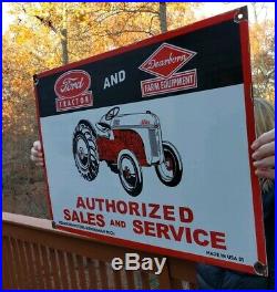 Giant Vintage 1951 Ford Tractor Porcelain Oil Gas Performance Parts Service Sign