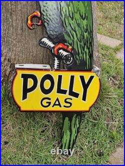Giant Vintage Polly Gas Dealership Porcelain Sign Diecut Oil &gas 36 X 14.5