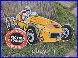 Giant Vintage Wynn's Race Car Lubrication Race Porcelain Sign Car Gas Oil Truck