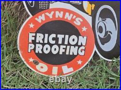 Giant Vintage Wynn's Race Car Lubrication Race Porcelain Sign Car Gas Oil Truck